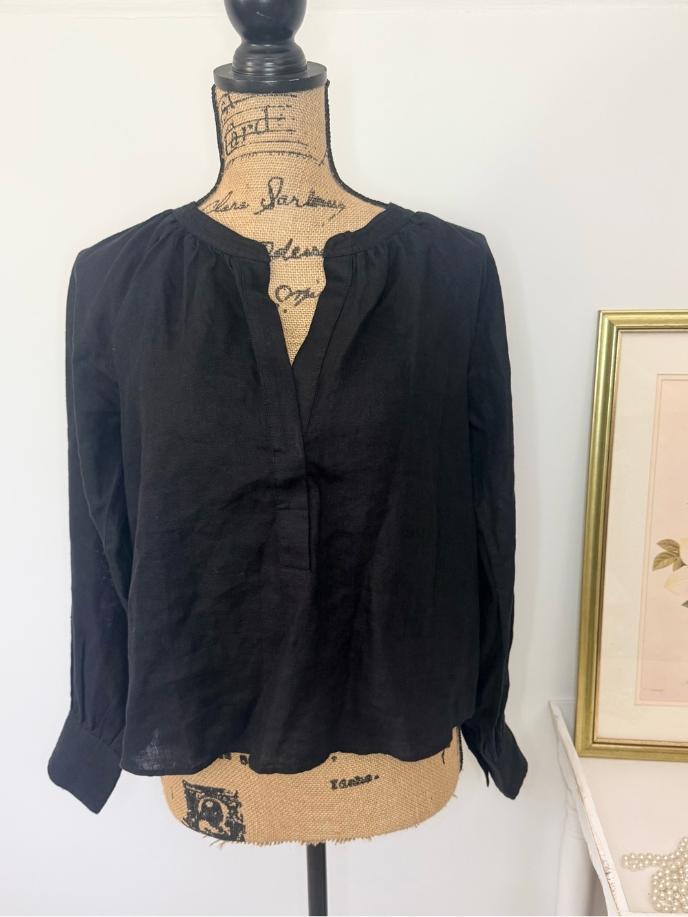 J. Crew Cabana Black Linen Popover Top Sz XS - Picture 2 of 11
